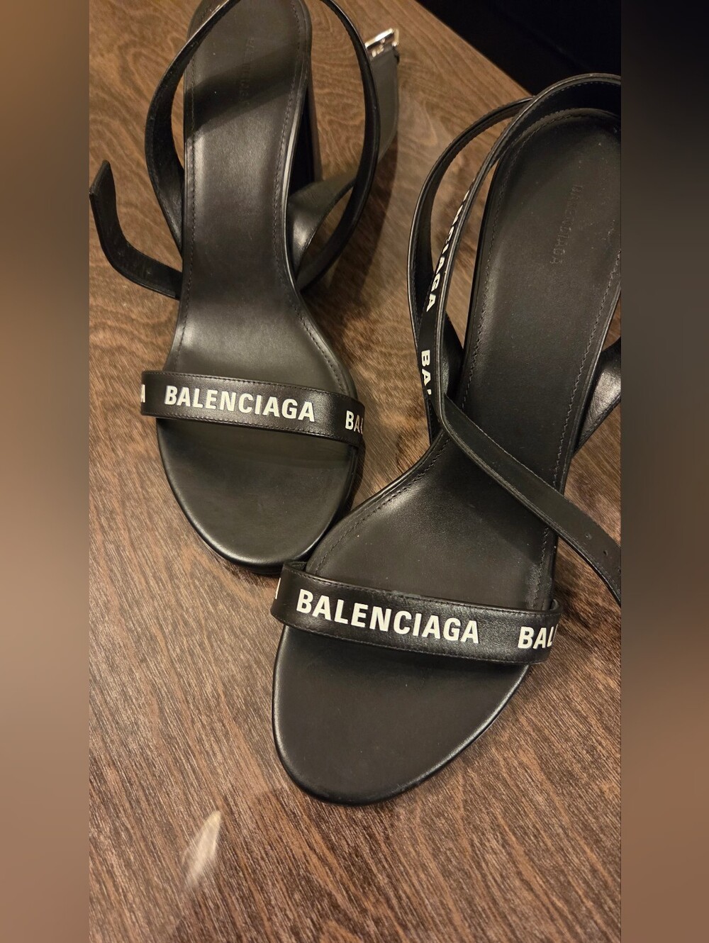 Balenciaga Black Logo Strap Slingback Sandals